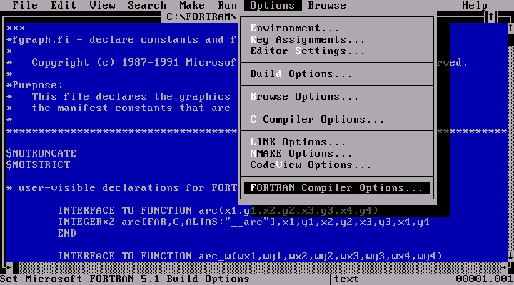 MS Fortran 5.1 - Editor